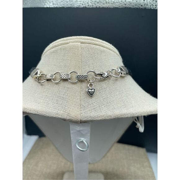 Brighton Silver Tone and Black Leather Braided Heart Charm Necklace 17” - Picture 2 of 7